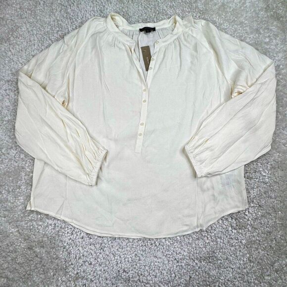 J. Crew Long Sleeve Drapey Popover Blouse Shirt Ivory NEW DEFECTS - Picture 1 of 7